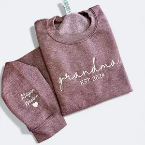 Custom Embroidered Grandma Sweatshirt, Grandkids Names on Sleeve with Heart, Personalized Granny Crewneck, Mama EST Year Mother’s Day Gift