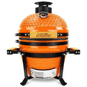 Upgraded 13 inch Ceramic Kamado Grill with Waterproof Air Vent Cap | Portable Tabletop Charcoal BBQ Grill Smoker for Outdoor Cooking, Patio, Camping  Orange