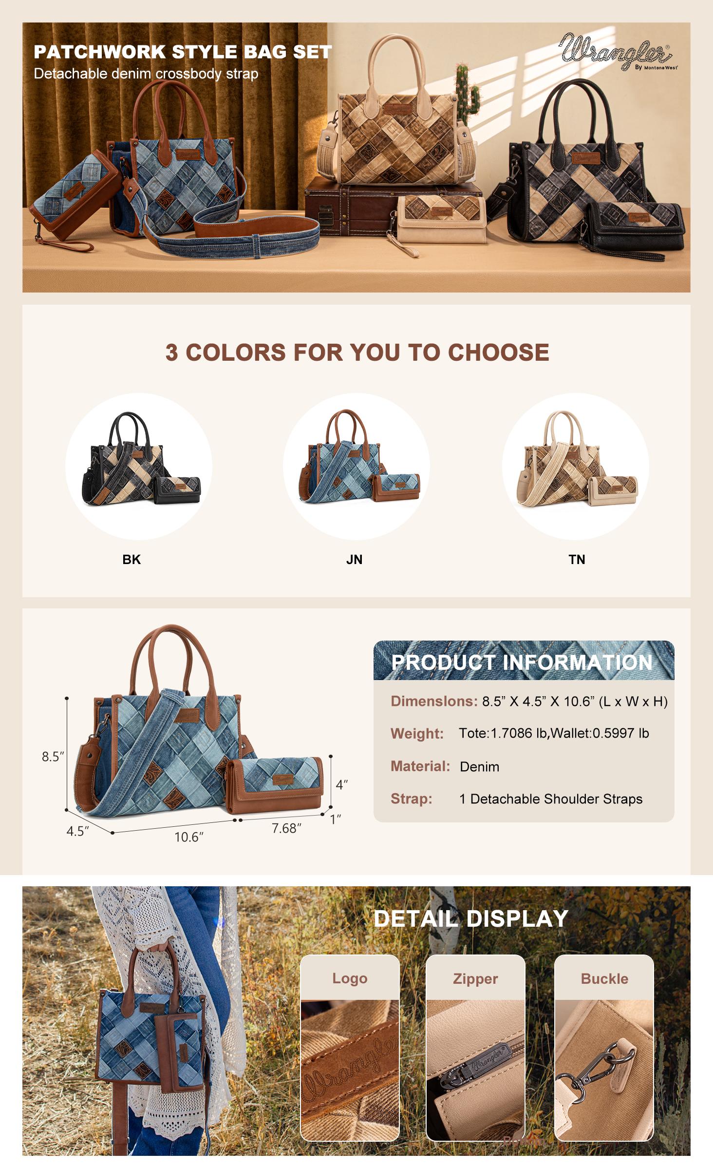 Wrangler 2PCS Set Tote & Wallet Patchwork Design for Women Everyday Essentials Practical Functional