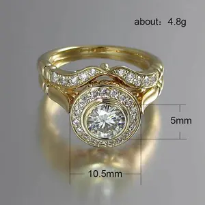 Gold-plated exquisite micro-inlaid full-diamond ring set, niche minimalist fashion item, direct from the manufacturer