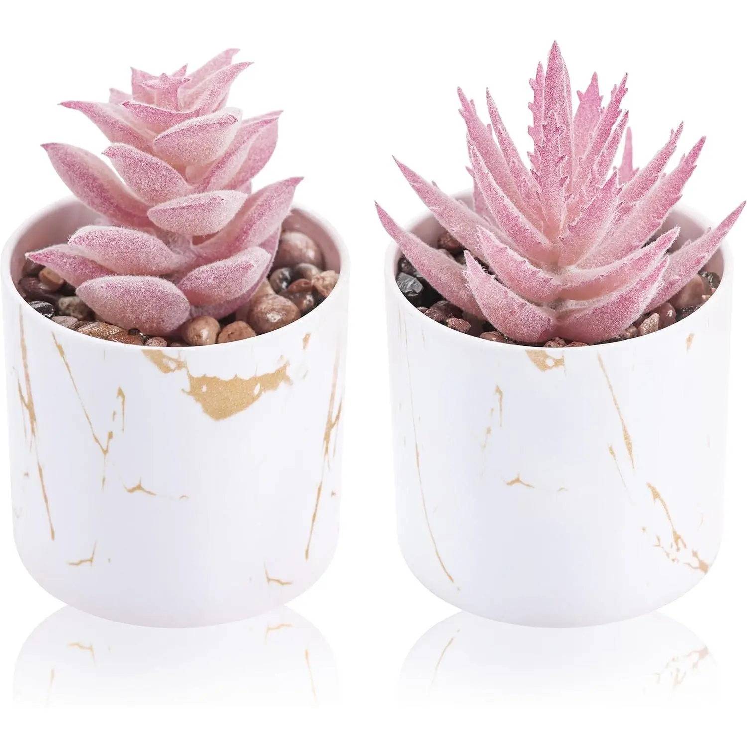 Der Rose 2-Piece Decorative Preppy Artificial Mini Succulent Pot Set - Indoor Recreation Plant Ornaments for Women's Office Desk, Home Vanity Gifts, Kitchen, Leaf, The Rose, Odourless, 2-Pink, Bathroom