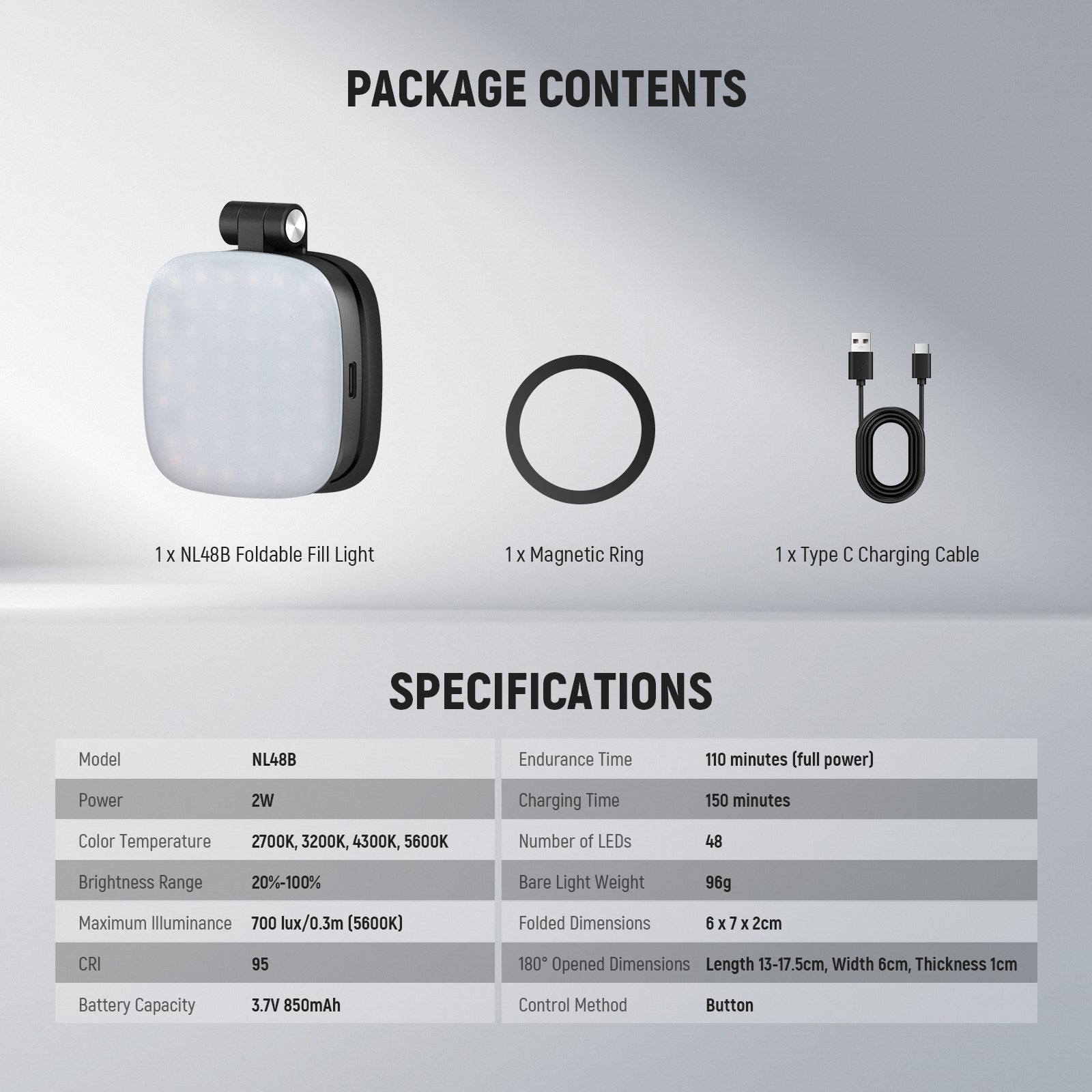 NEEWER BASICS NL48B Magnetic Selfie Light for MagSafe iPhone – Foldable LED Ring Light with Mirror & Stand, Portable Rechargeable Indoor/Outdoor Lighting for Makeup Selfie Photography & Video Recording