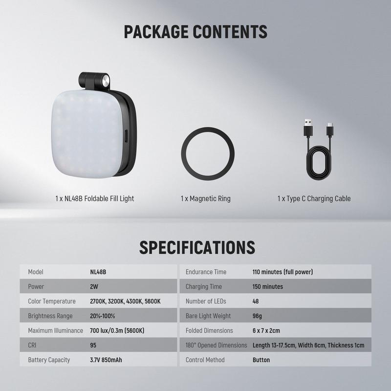 NEEWER BASIC NL48B Magnetic Selfie Light Compatible with MagSafe iPhone, Folding LED Ring Fill Light with Mirror and Stand, Portable Indoor and Outdoor Lighting for Party Makeup Selfie Photography and Video Recording