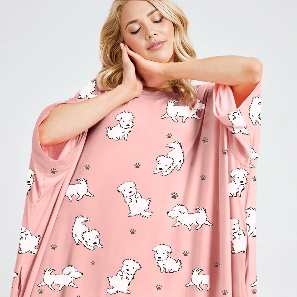 KFUBUO Plus Size Nightgowns for Women Oversized Sleep Shirts Bamboo Viscose Sleep Tee Short Sleeves Print Sleepwear With Pocket  Comfortable Cute Fits S-5XL Pajamas  Loungewear Soft Stretchy SpringStatements
