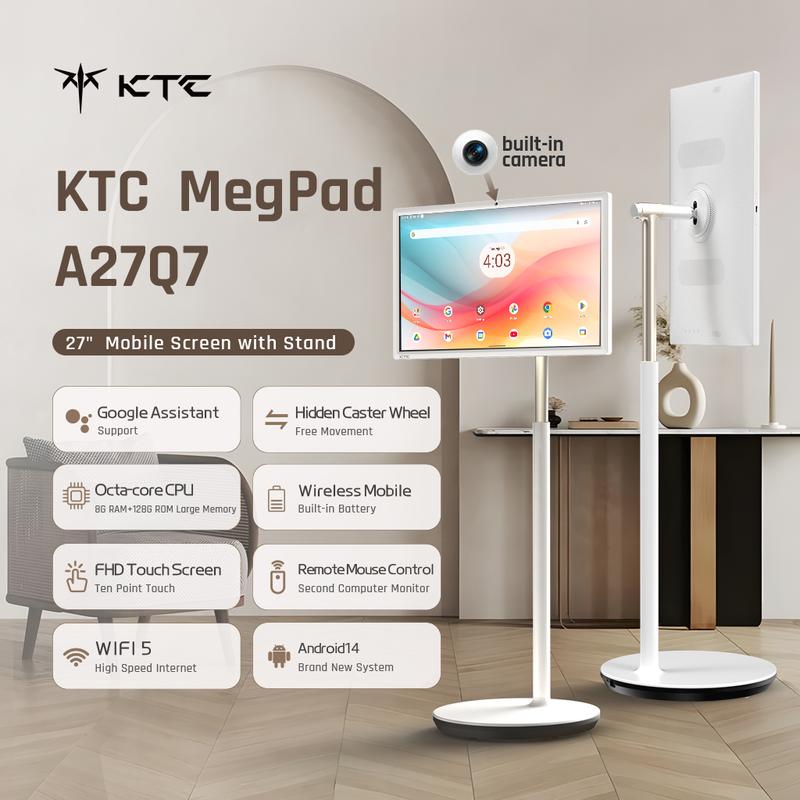 KTC A27Q7 27‘’ Portable Smart Screen, 1080P@60Hz Touch Monitor, Android 14 & Google EDLA Certification, 8GB+128GB, Qualcomm SM6115, with 9500mAh Battery & Wi-Fi 5 Wireless Casting, 4000:1 Contrast, Built-in 8MP Camera and Speakers KTC A27Q7 27‘’ Portable Smart Screen, 1080P@60Hz Touch Monitor, Android 14 & Google EDLA Certification, 8GB+128GB, Qualcomm SM6115, with 9500mAh Battery & Wi-Fi 5 Wireless Casting, 4000:1 Contrast, Built-in 8MP Camera and Speakers