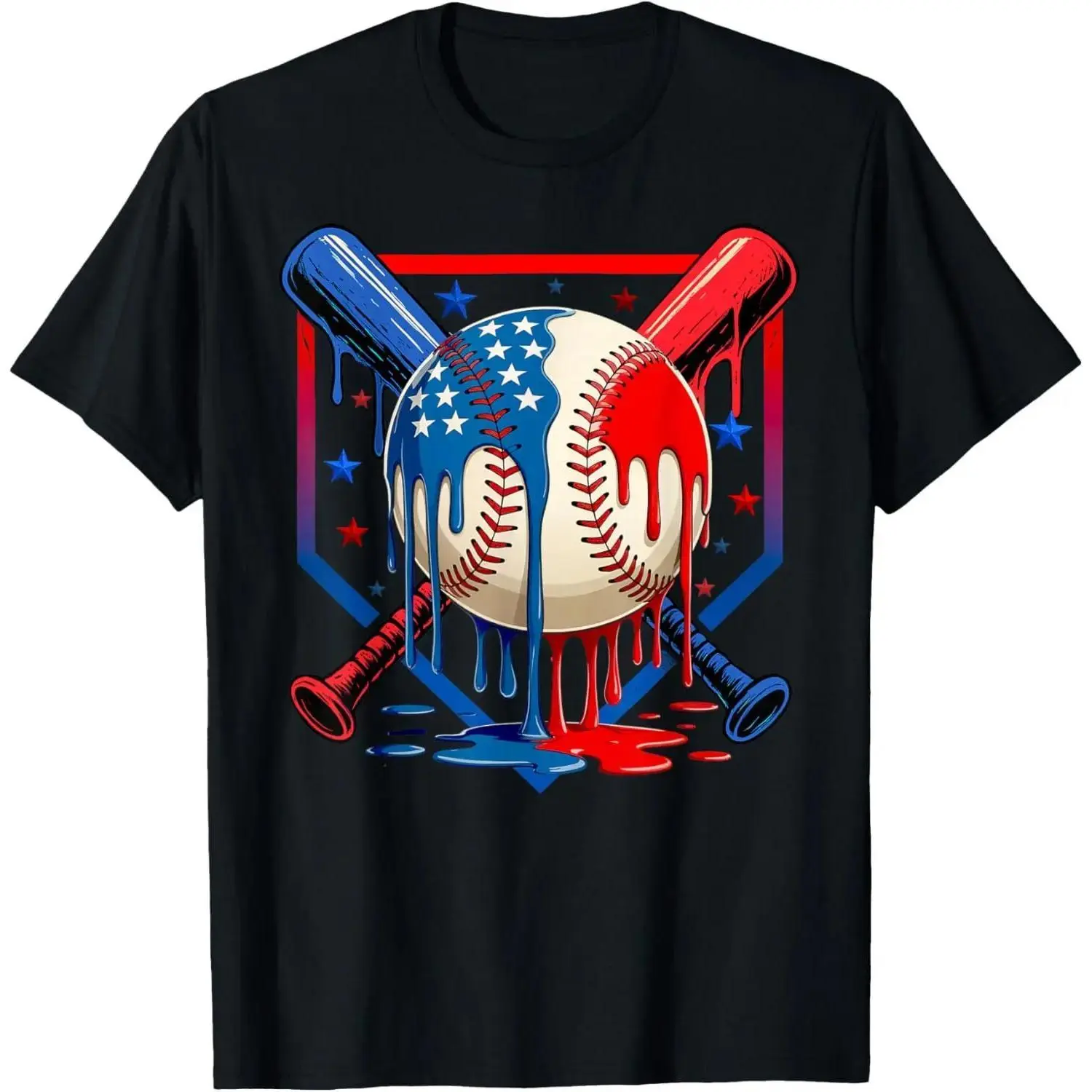 Baseball Drip Patriotic Ice Cream US Flag women and men T-Shirt Cotton Fabric