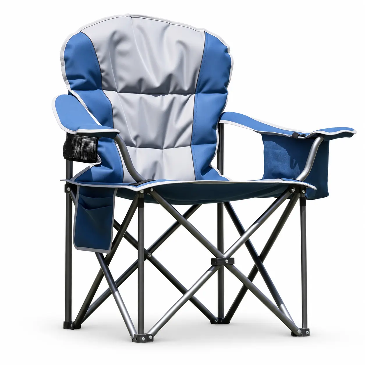 Padded Folding Camping Chair - Portable Outdoor Chair with Cup Holder, Side Pocket for Camping, Fishing, Backyard Use