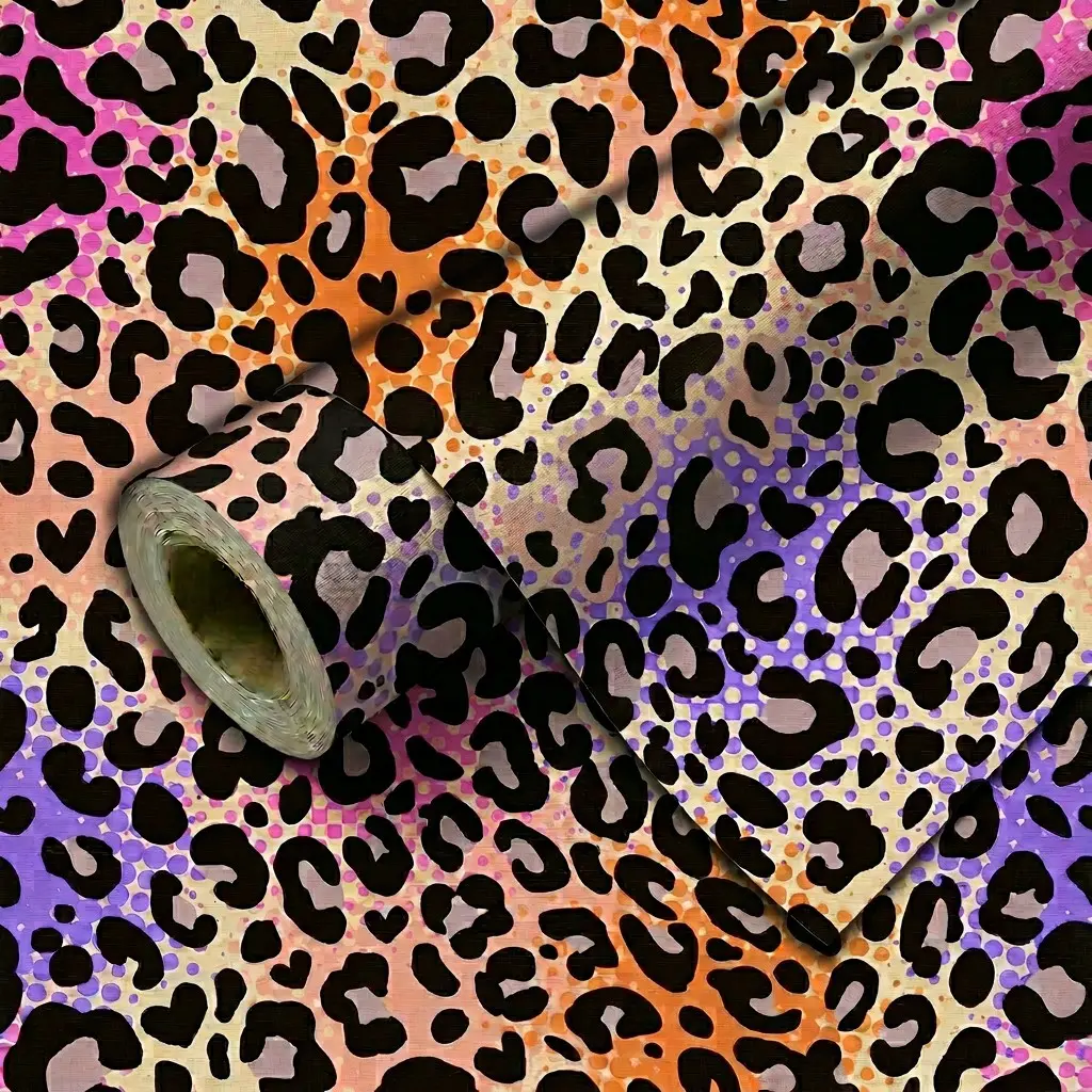 1 Roll Gradient Color Leopard Print Self Adhesive Decorative Wallpaper, 44.5cm/17.5 Inch Wide, Waterproof Oil Proof Peel And Stick Contact Paper, Removable Cuttable Wall Sticker For Room Decor Furniture Renovation