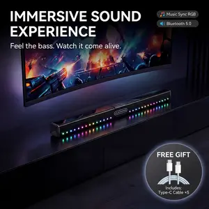 HUICHANG 10-Speaker RGB Soundbar – Wireless Bluetooth 5.3 Slim 34.6” Design,  Deep 9D Bass, TWS Stereo, Piano Black Finish, AUX/USB/Coaxial Inputs, Perfect for Home Theater, TV, Gaming & Party Smartphone Audio，Black Friday, gifts，New Year's Party