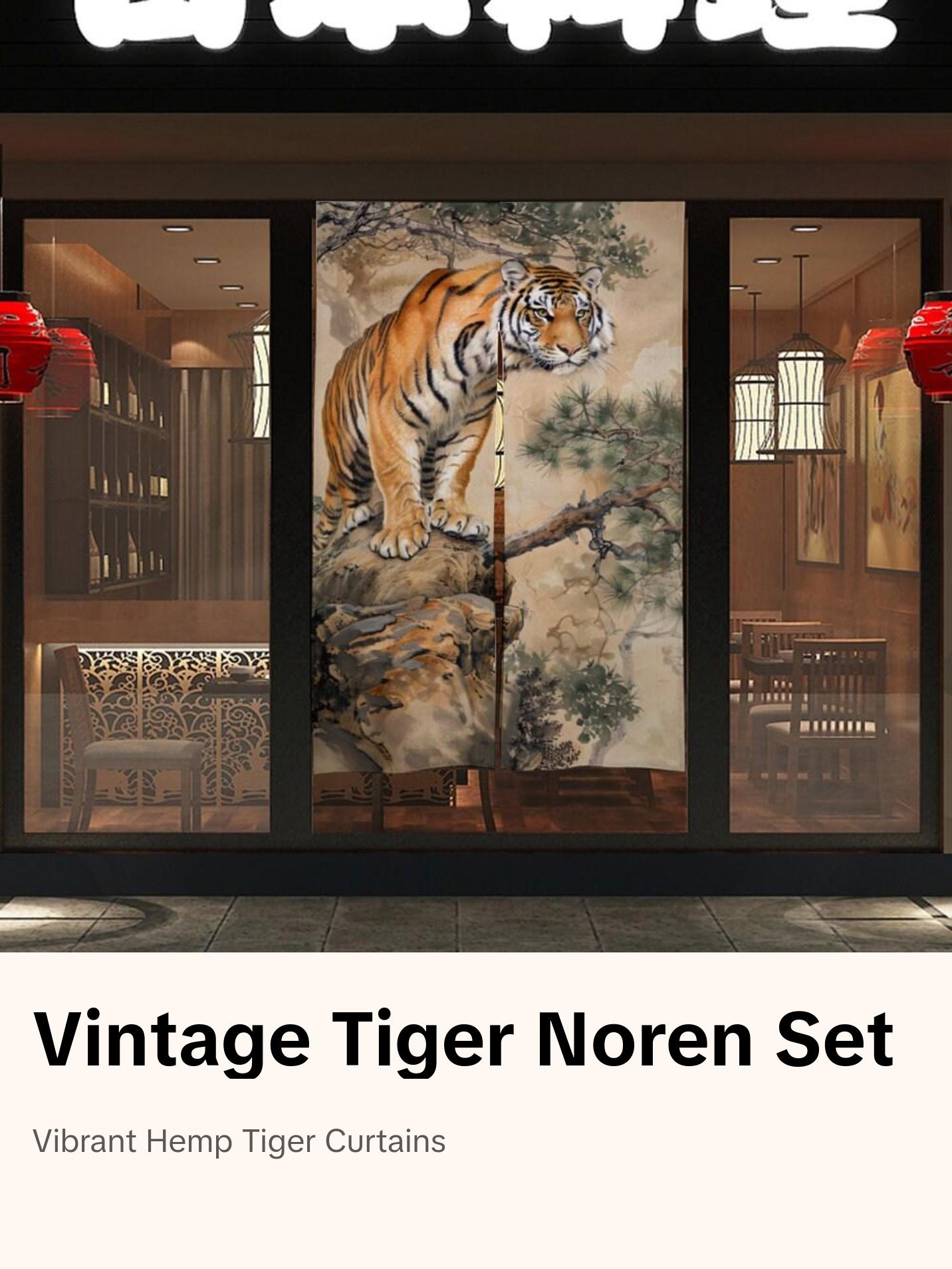 Japanese Noren, Japanese Vintage Style Tiger Noren, Tiger door curtain, oriental doorway curtain, Noren panel, Wall Tapestry