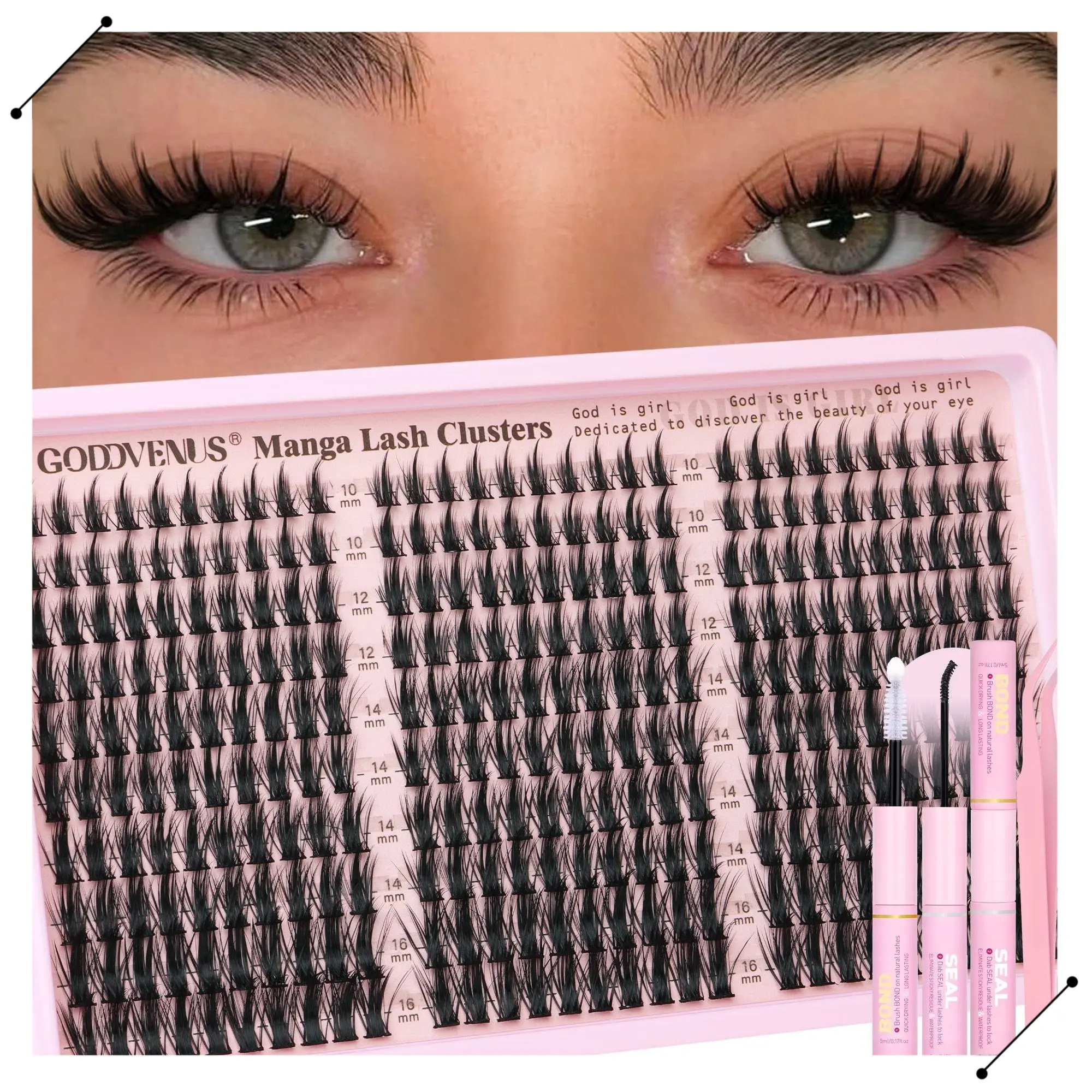 【S】Dolly | Goddvenus Manga Lash Clusters 10-16mm Fluffy Cluster Eyelash Natural Wispy 300 Pcs Fairy Eyelash Clusters