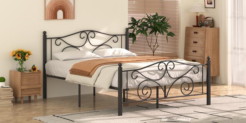 VECELO Bed Frame Heavy Duty Metal Platform Support Twin Full Queen Size with Strong Metal Headboard Footboard,No Box Spring Needed,Easy Assembly,Pink White traditional bed