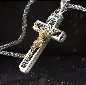 Stainless steel cross pendant, simple design, engraved inscription, a stylish accessory for men, showcasing faith and style, durable and long-lasting. A perfect Valentine's Day gift.
