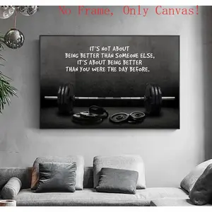 Unframed Better Than Yesterday Gym Motivation Canvas Poster Barbell Wall Art Black and White Workout Inspirational Print Home Gym Decor Man Cave Decoration