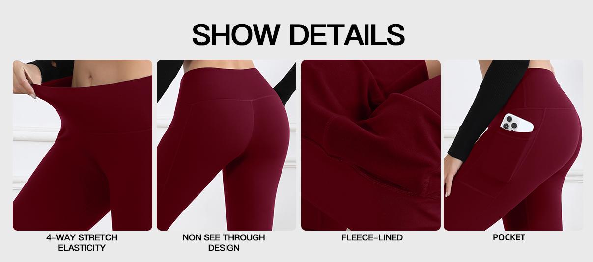 CHRLEISURE 3PCS Leggings with Pockets High Waist Women's Workout Wear Pants for Yoga Regular style and Fleece-lined style