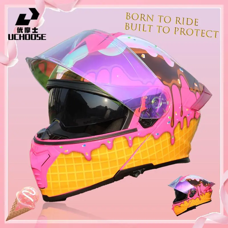 UChoose 900 Flip-Up Full Face Motorcycle Helmet - Unisex All-Season Safety Protective Shell Helmet, Dual-Lens Design with Dazzling Colored & Replacement Transparent Visors, OOTD-Compatible, Shock Absorbing Driving Gear, Safety Helmets