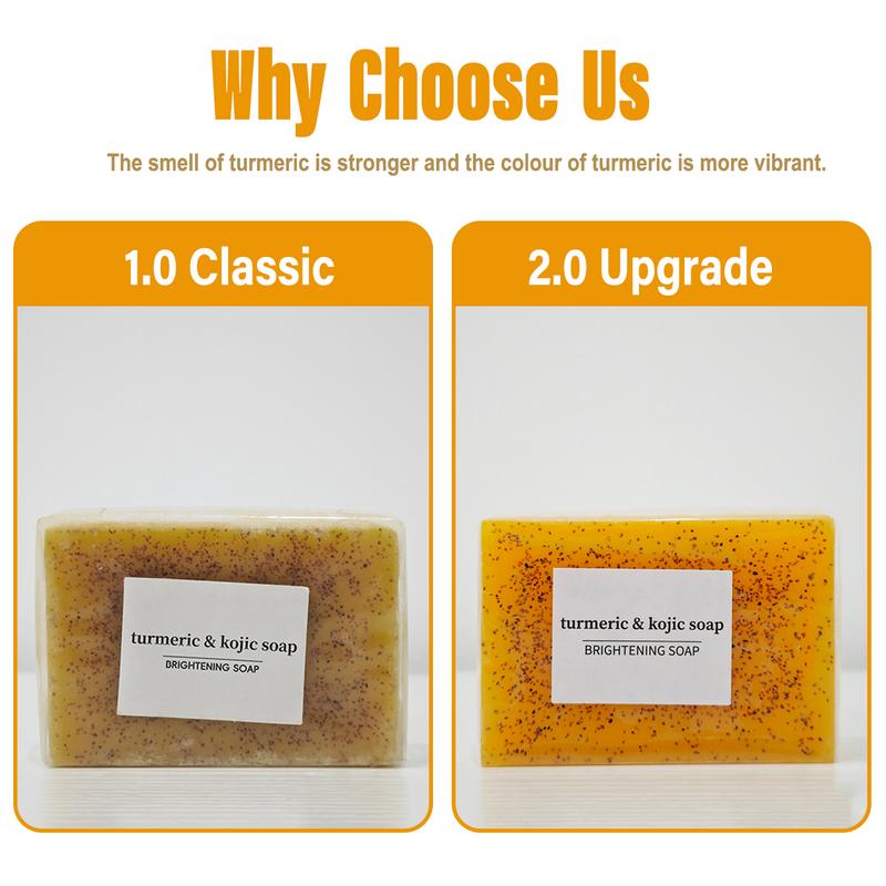 Upgraded 2.0 Turmeric & Kojic Acid Brightening Soap – Extra Strength Dark Spot Remover for Face & Body | Enhanced with Lemon + High Potency Turmeric | Includes Free Soap Dish | Organic Glow Booster