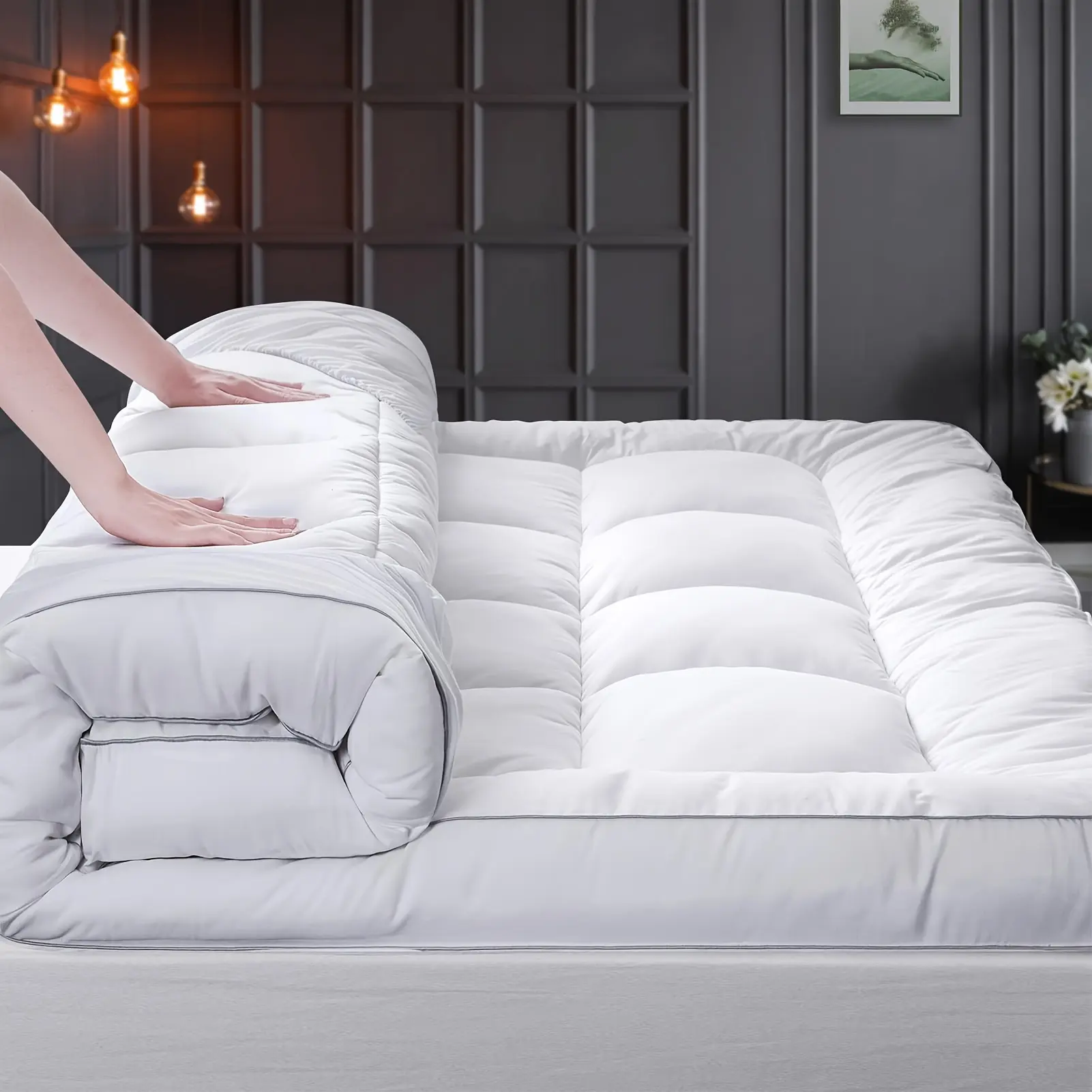 Queen Size Extra Thick Mattress Pad  Bedspread 8-21" Pocket Soft Down Alternative Fill Mattress Protector Pillow Top Mattress Cover