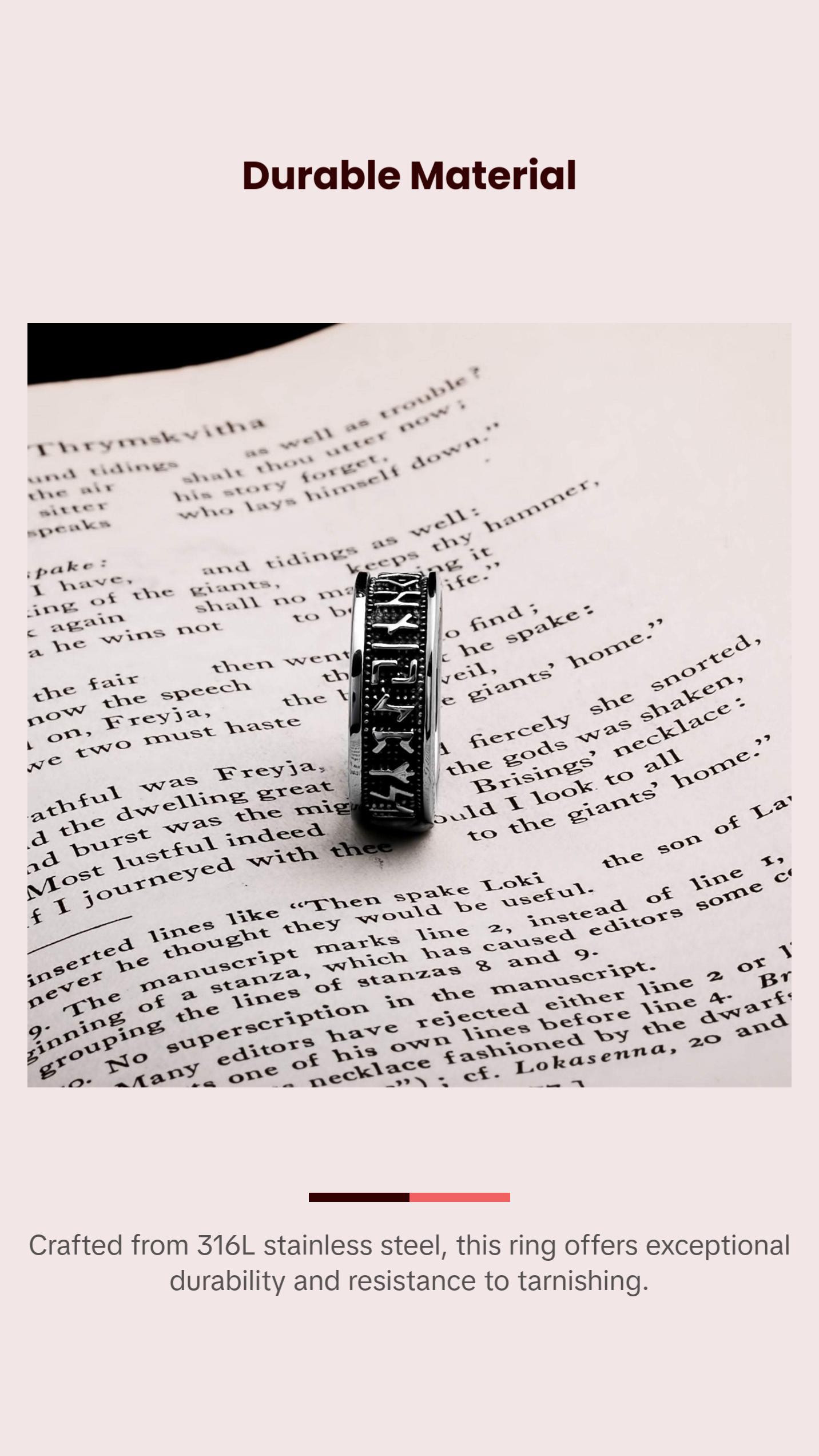 Viking Elder Futhark Rune Ring 8mm Band 316L Stainless Steel