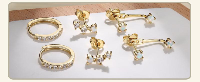 Fansilver 3 Pairs Stud Hoop Earrings Set for Women Teen Cartilage Earrings Stud Earring Huggie Earrings Set