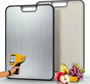 Titanium Cutting Boards for Kitchen, 2-in-1 Double Sided Food-Grade Pure Titanium&Wheat Straw PP, Non-Toxic, Non-Slip, Dishwasher Safe, Ideal for Meat, Vegetables, Fruit(Ti Silvery White, 16"L x 11"W)