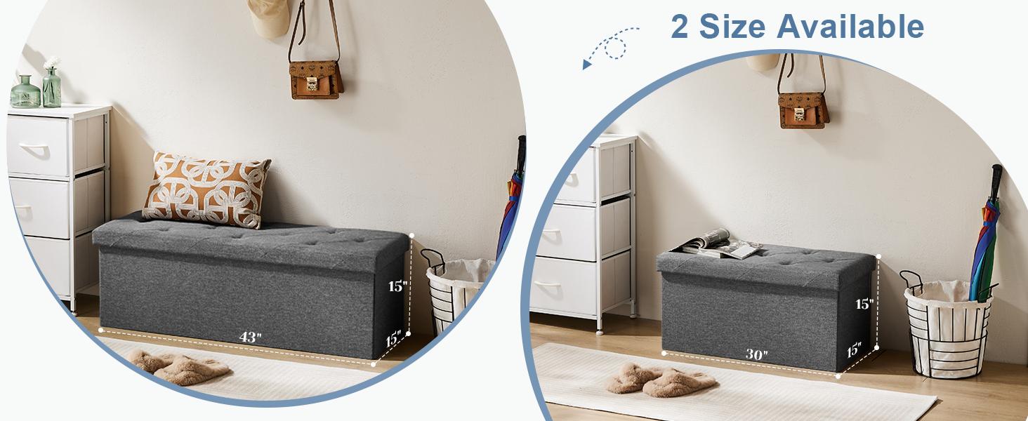 【New Color】Sweet Furniture F Foldable Storage Ottoman Bench - Large Ottoman Chest for Bedroom, End of Bed