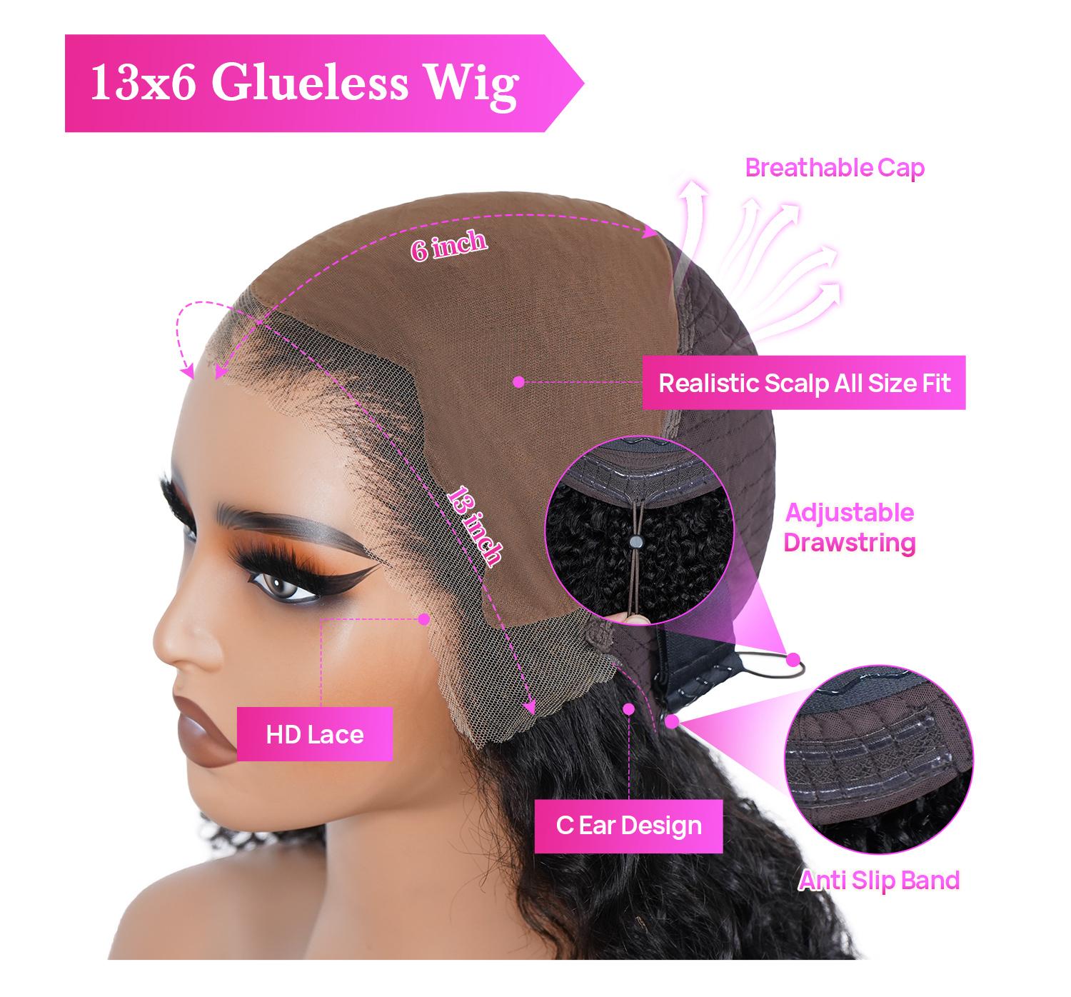 Burmese Curly Human Hair Glueless Wigs With Drawstring Lace Front Wear Go Wigs 250% Density High Quality Water Curly Half Wig With Spiral Curls