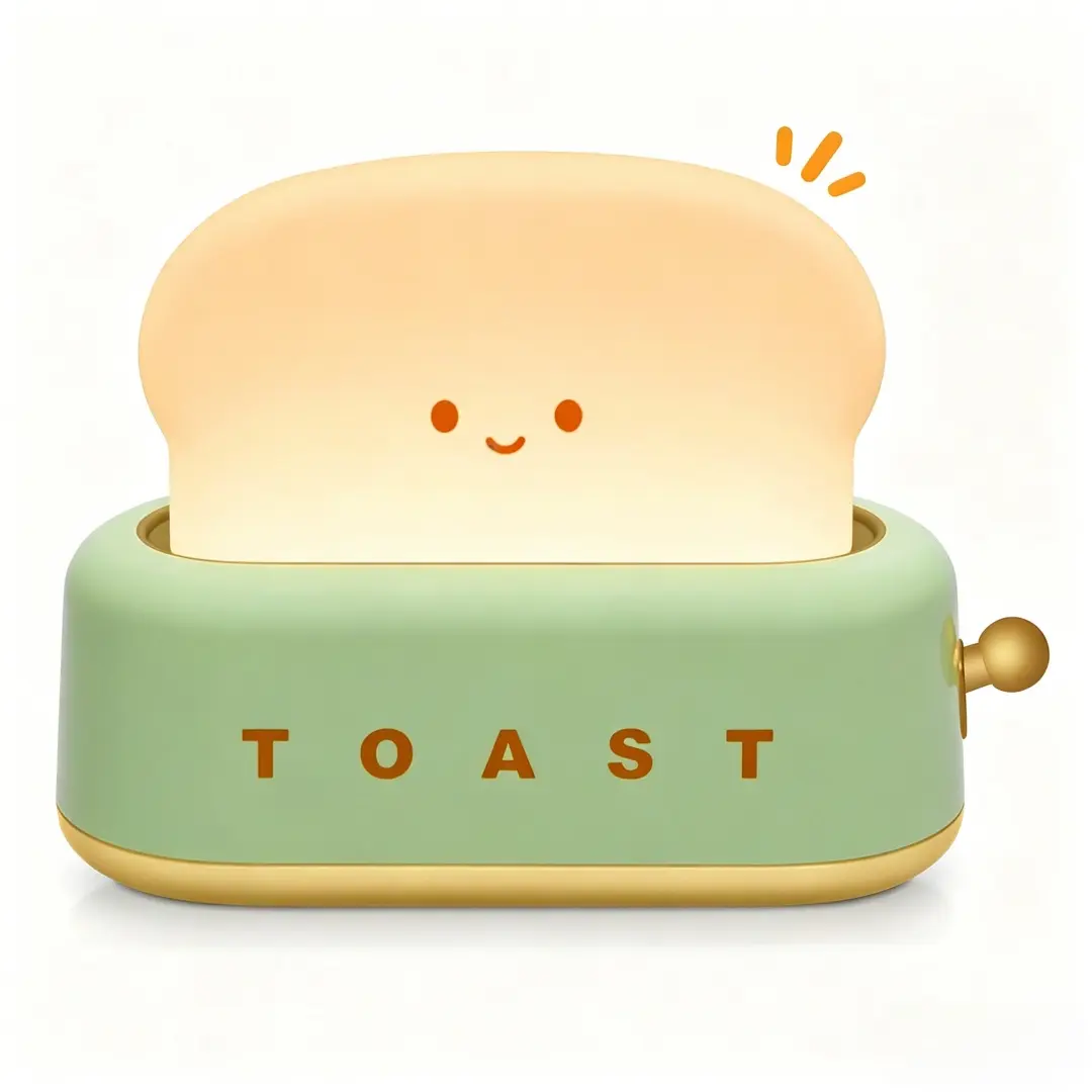 Cordless Rechargeable Kawaii Whimsical Aesthetic Toaster Lamp with Smile Face Toast Bread Design - Room Decor, Mood Lighting for Bedroom Bedside, Desk, College Dorm, Kids Room Gift, Electronic Lights, Family