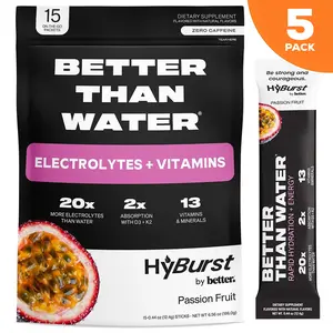 Passion Fruit | 5 PACKS | 75 Sticks | Electrolyte & Vitamin Drink Mix | B12, L-Theanine, D3, K2, Zinc, Magnesium, Potassium | Calm Focus & Energy