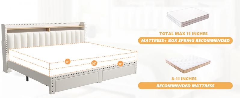 King Size Bed Frame with Storage & Headboard, Upholstered Queen or Full Size Divan Beds with Drawers & Shelves, Luxury Bed Frames- Modern Luxury Home Interior Furniture King Size Bed Frame with Storage & Headboard, Upholstered Queen or Full Size Divan Beds with Drawers & Shelves, Luxury Bed Frames- Modern Luxury Home Interior Furniture