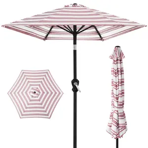 Best Choice Products 10ft Outdoor Steel Striped Market Patio Umbrella w/ Crank, Tilt Push Button, 6 Ribs