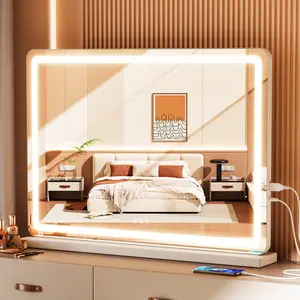 LED Makeup Mirror with 3-Mode Lighting Touch Screen Control 10x Magnification Detachable Base USB Charging Port Hollywood Glam Vanity Mirror