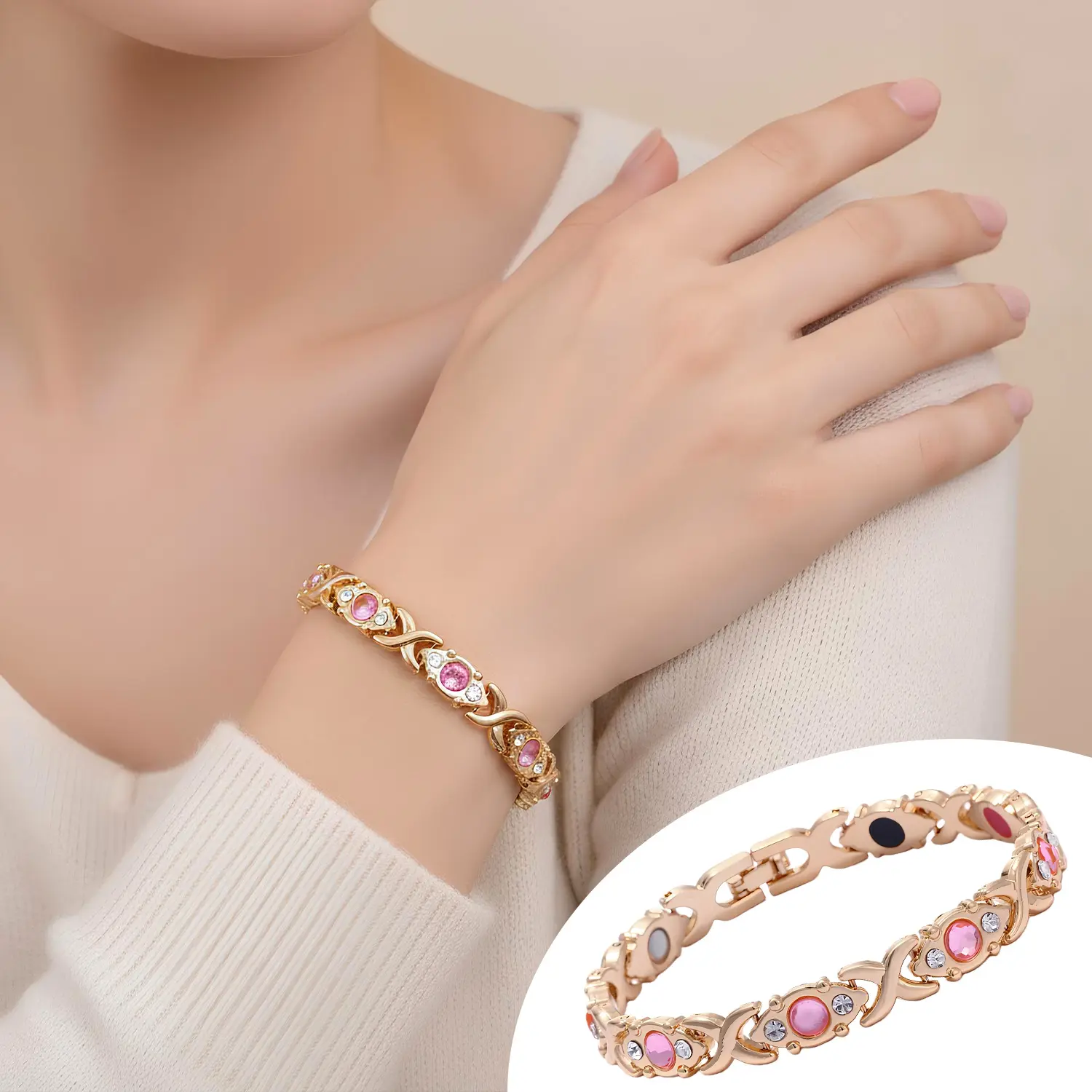 EMPTAN Energy Magnet Bracelet for Women, Magnetic Bracelet with Diamonds, Ladies' Wristband, Jewelry Gift, Valentine's Day Gift, Christmas Gift