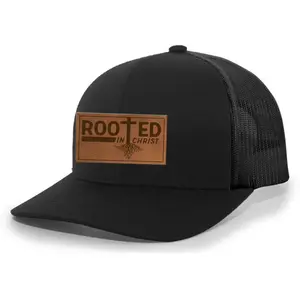 Heritage Pride Christian Rooted In Christ Laser Engraved Leather Patch Mesh Back Trucker Hat
