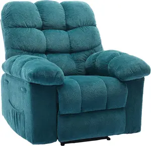 Blue Manual Recliner Chair,Ergonomic Overstuffed Breathable Fabric Reclining Chair with Side Pockets,q235 Steel Frame Lazy Boy Recliner Single Sofa for Living Room Bedroom