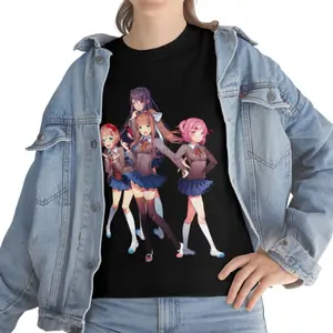 Doki Doki Literature Club Anime T-Shirt – Monika, Yuri, Natsuki, Sayori Graphic Tee - Vintage Graphic Tee – Unisex S-3XL – Menswear & Womenswear – Streetwear Tops – Casual Cotton Crewneck Shortsleeve T-shirt