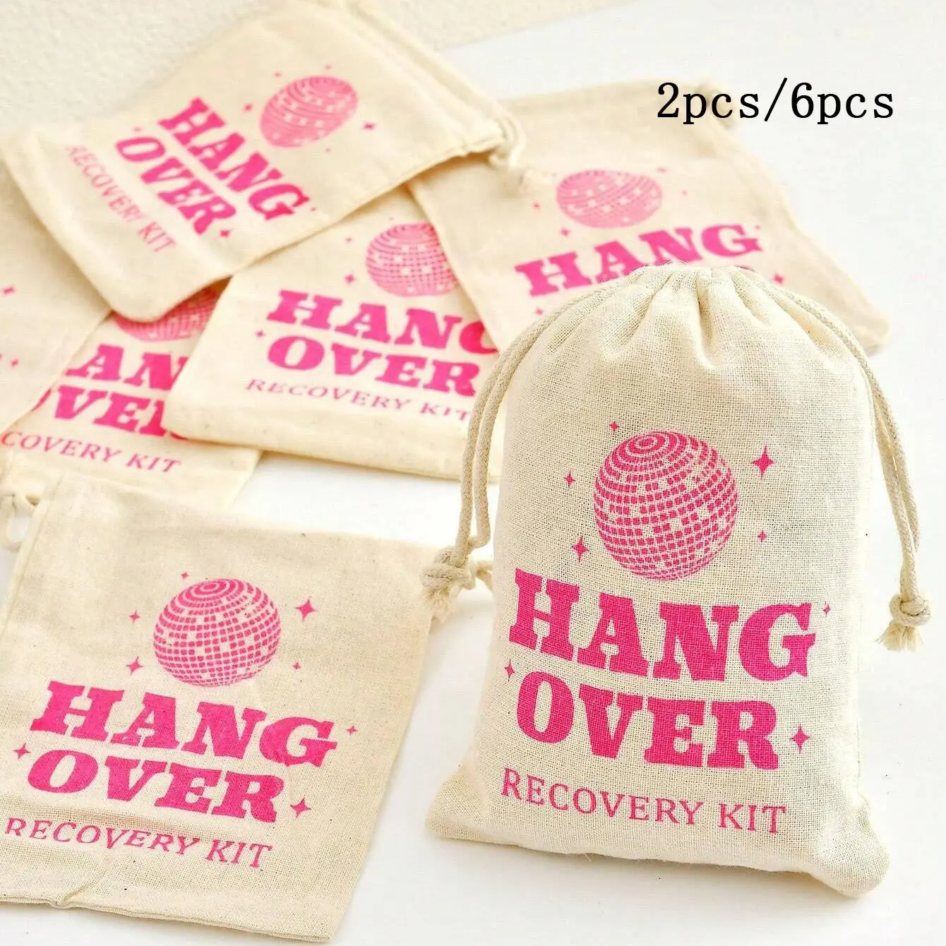 Hangover Recovery Bag, 2/6 Counts Letter Pattern Drawstring Bag, Jewelry Dust Proof Packaging Bag, Gift Wrapping Bag, Party Goodie Bags for Birthday Festive Party, Bachelor Party Gift, Gift Wrap Bags