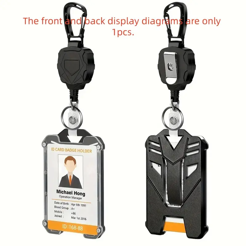 Men's Tactical ABS ID Card Holder, ID Badge Holder, Retractable Badge Reel, Vertical Slot, Key Chain Accessory, Keychain Badge Reel, Anti-Theft Portable Clip