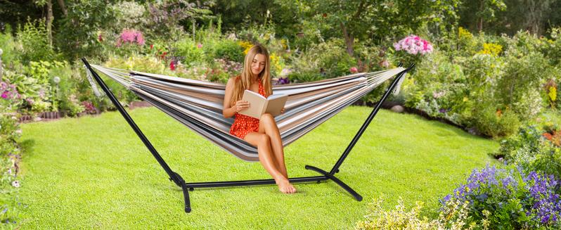 ONCLOUD 9 FT Hammock Stand Only, Heavy Duty Adjustable Indoor Outdoor Space Saving Steel Stand with Carrying Case, Universal Hammock Stand with 450 Pounds Capacity for Garden, Yard, Patio, Black