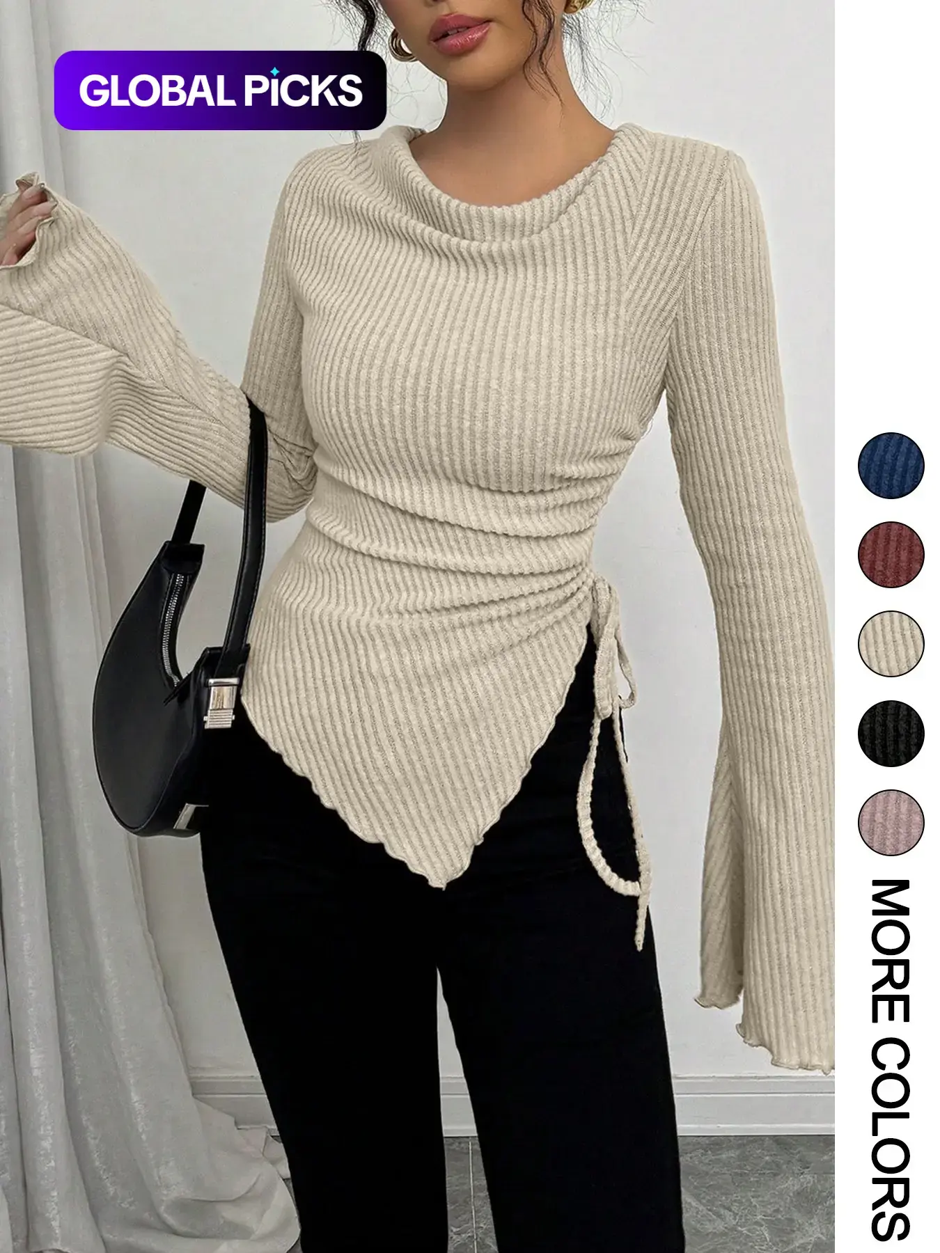 Women's Simple Basic Long Sleeve Knit T-Shirt for Fall & Winter, Slim-Fitting Casual Top, Comfortable and Fashionable Everyday Wear Knitwear