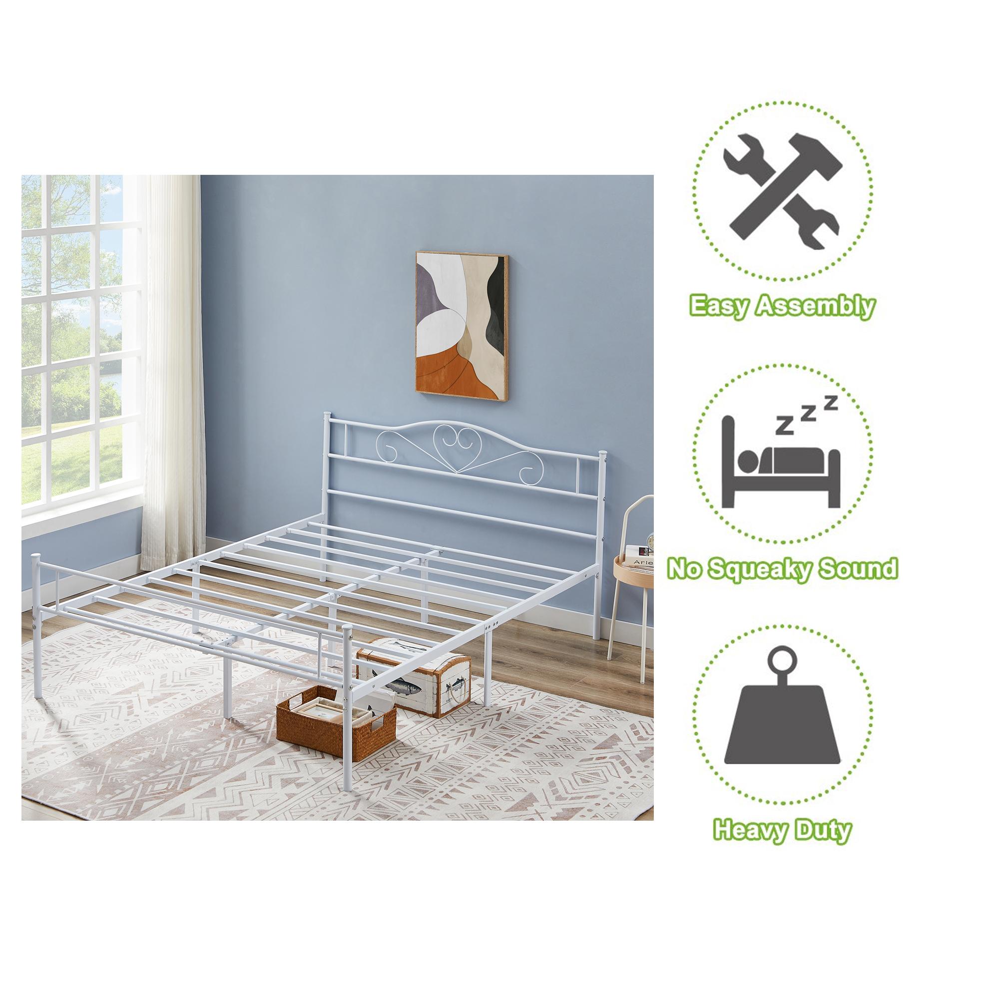 VECELO Twin Full Queen Size Bed Frame with Headboard Metal Platform Steel Slat Support No Boxing Spring Needed Mattress Foundation Noise-Free Easy Assembly,Black,White,Pink,Gold Bed