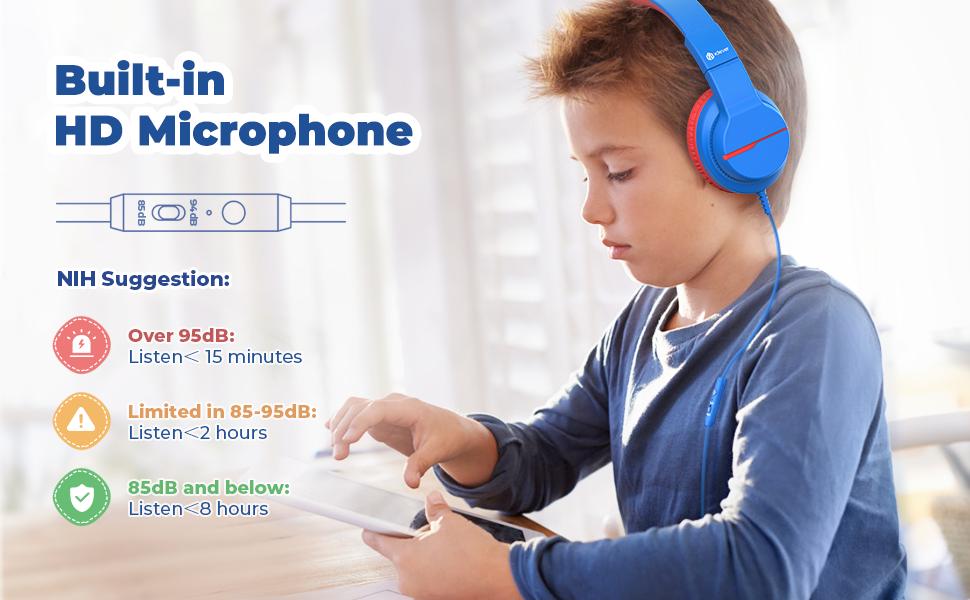 iClever Kids HS19 Wired Headphones With Microphone Volume Limiter 85/94db i clever Audio