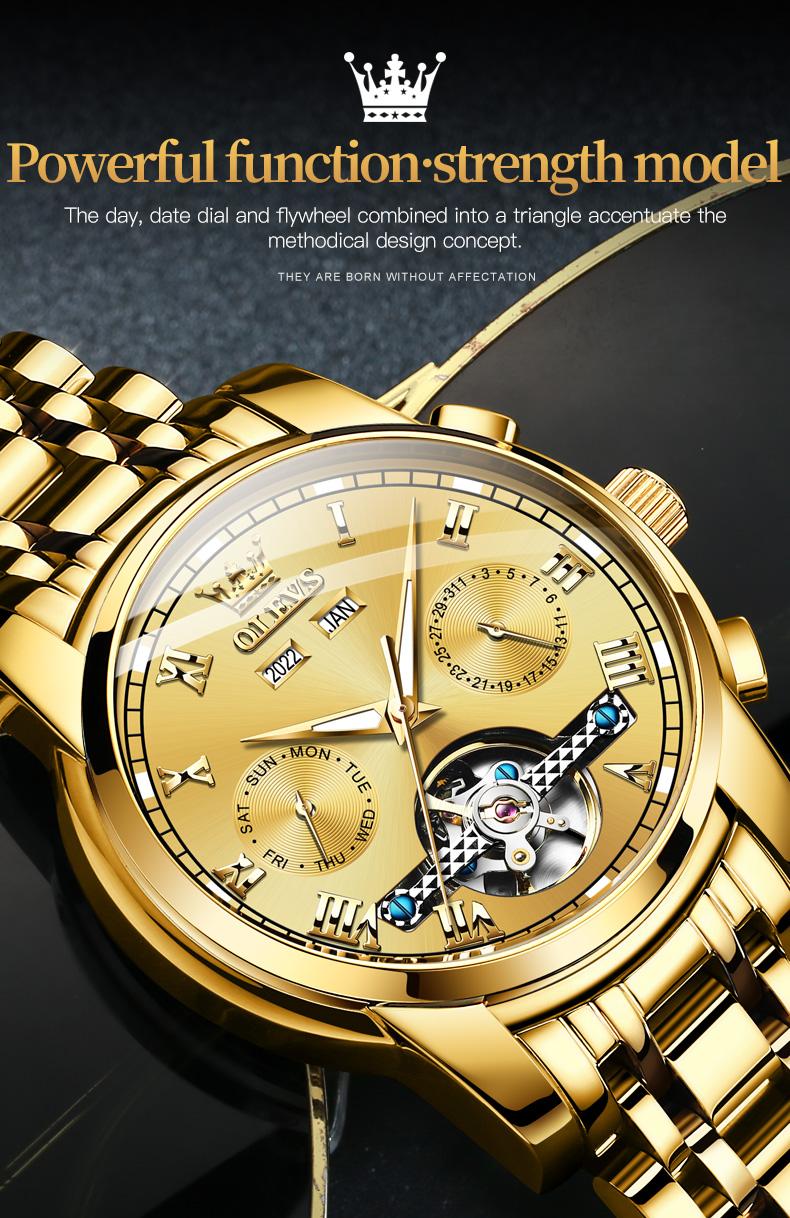 Genuine high-grade luxury hollow design multi-function dial men's watch OLEVS brand flagship new luminous waterproof fully automatic mechanical watch 6607