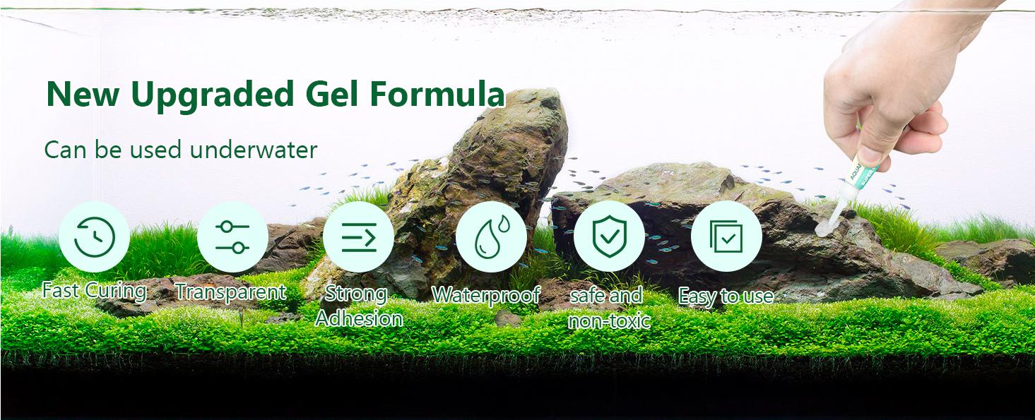 Aquarium Glue, Clear Coral Glue for Plants, Rocks, Moss, Coral, Stone, Wood - Quick Drying, Fish Safe, Freshwater & Saltwater Aquascaping