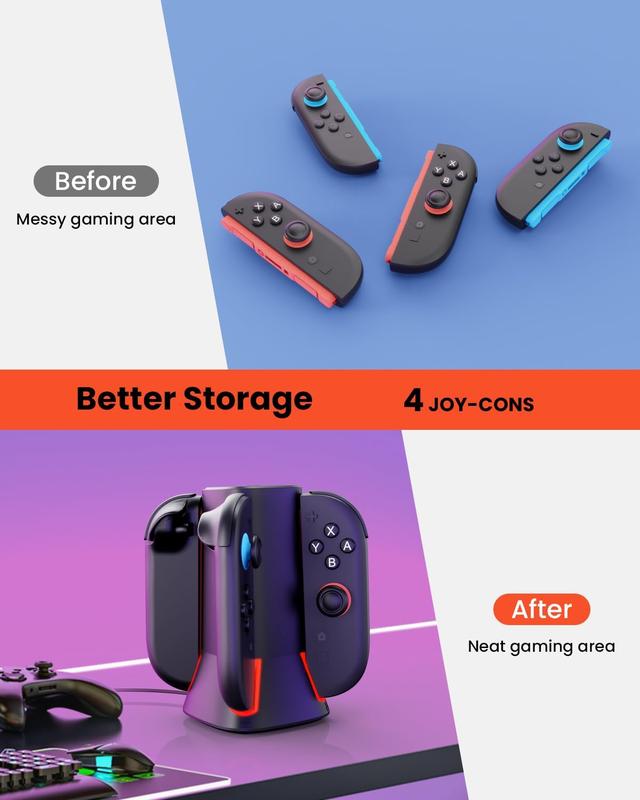 Dock for   2 :  4 in 1  Dock Charger for JoyCon Controllers  Accessory,Multiple RGB Light, Family  Night & Travel Essentials