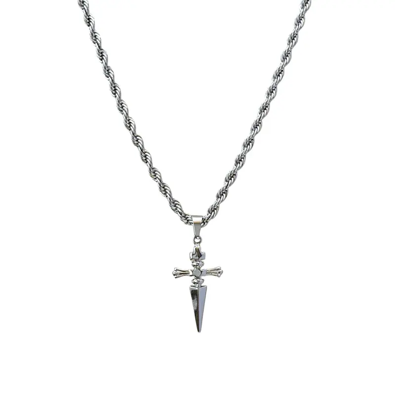 Cross Dagger Pendant Necklace for Men Women Streetwear Punk Hip Hop Unisex Necklace