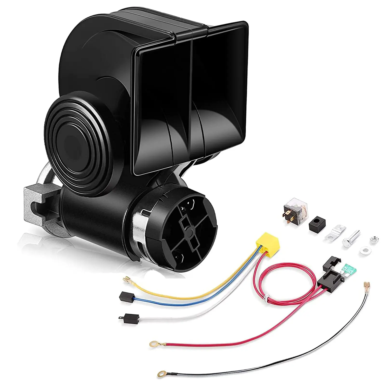 HK Train Horn Air Horn for Truck, 12V 150DB Snail Electric Train Horn with Automotive Relay and Wiring Harness for Any 12V Vehicles Trucks Motorcycle, Black