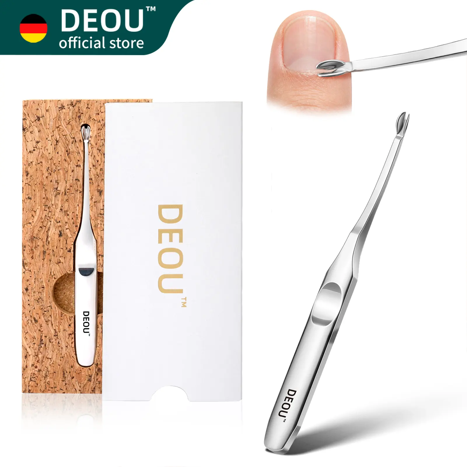 DEOU V-Shaped Cuticle Pusher with Thick Stainless Steel Handle for No-Dead-Corner Dead Skin Removal Nail Art Design Nail Care Tool Manicure Supplies Pedicure Tools
