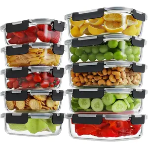 Valentine's Day 10 Pack Borosilicate Glass Meal Prep Containers with Locking Lids, Glass Food Storage Containers Set, Airtight Lunch Bento Boxes, BPA-Free & Leak Proof, 36oz & 14oz, Freezer, Oven Safe