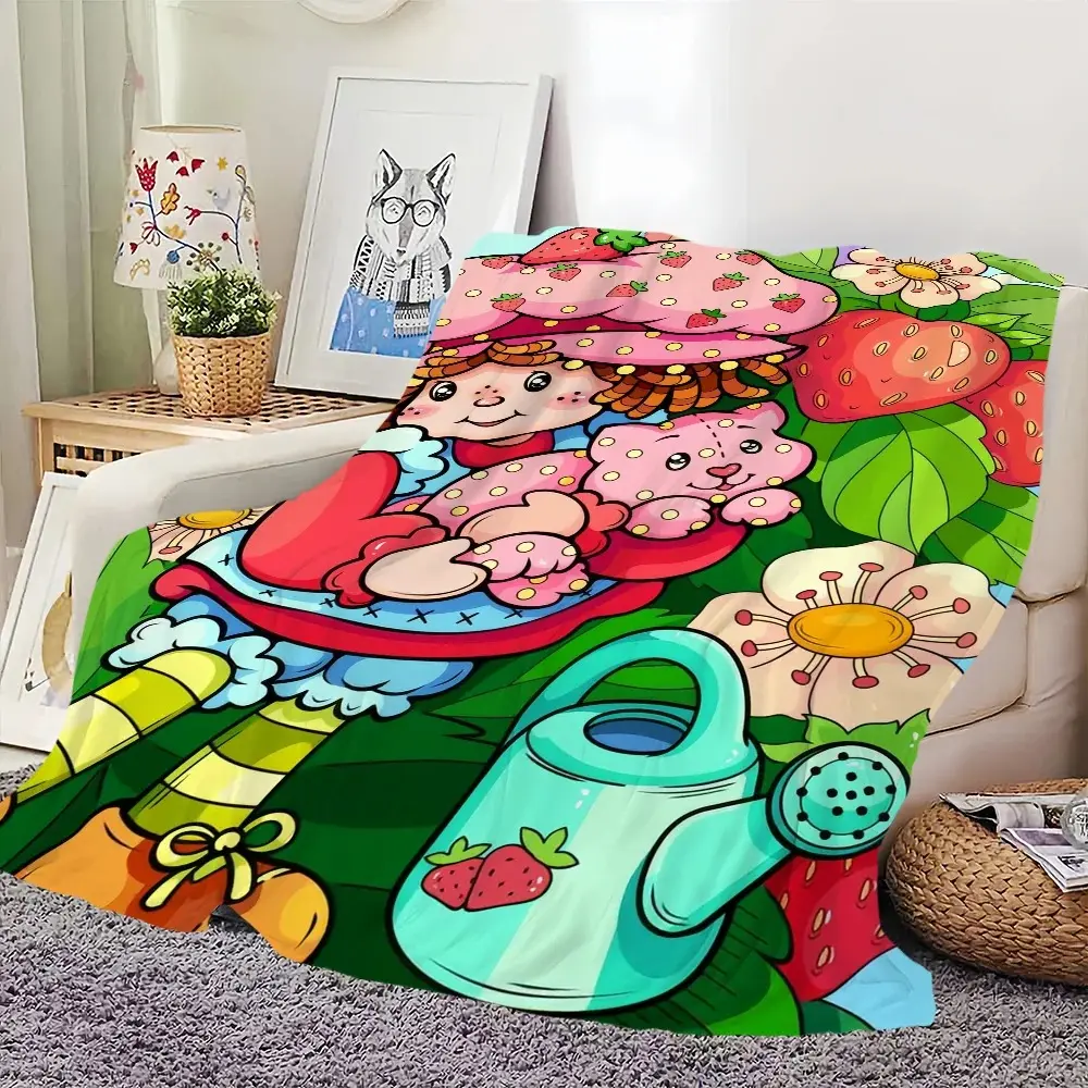 Fluffy Strawberry Shortcake Flannel Throw Blanket - Skin-Friendly, Warm, 1-Piece All-Season Blanket for Family Use in Garden, Sofa, Bedroom